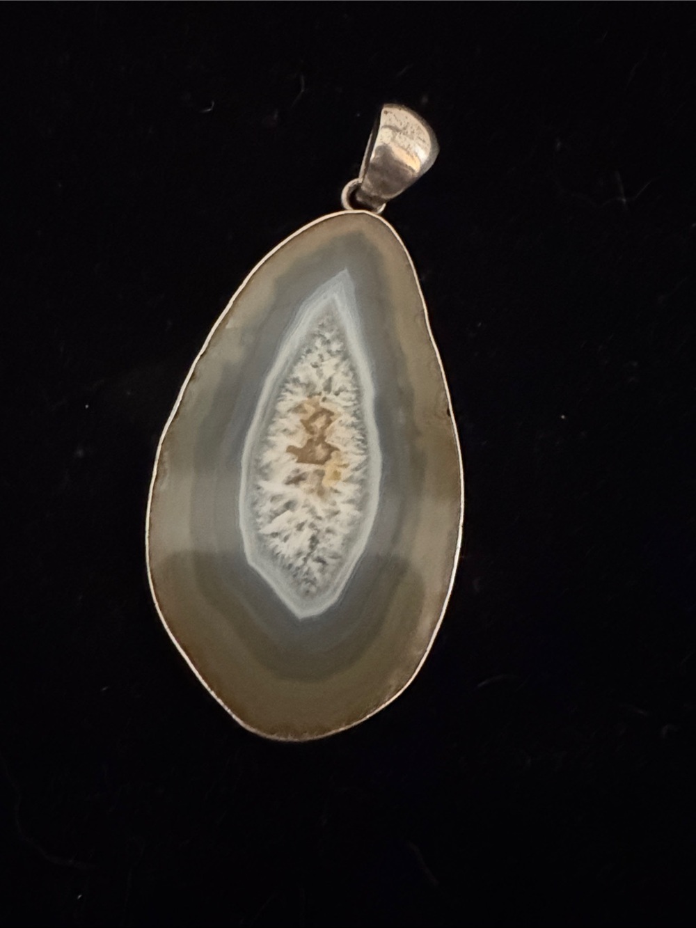 Charles Albert Olive and Cream Agate Slice Pendant